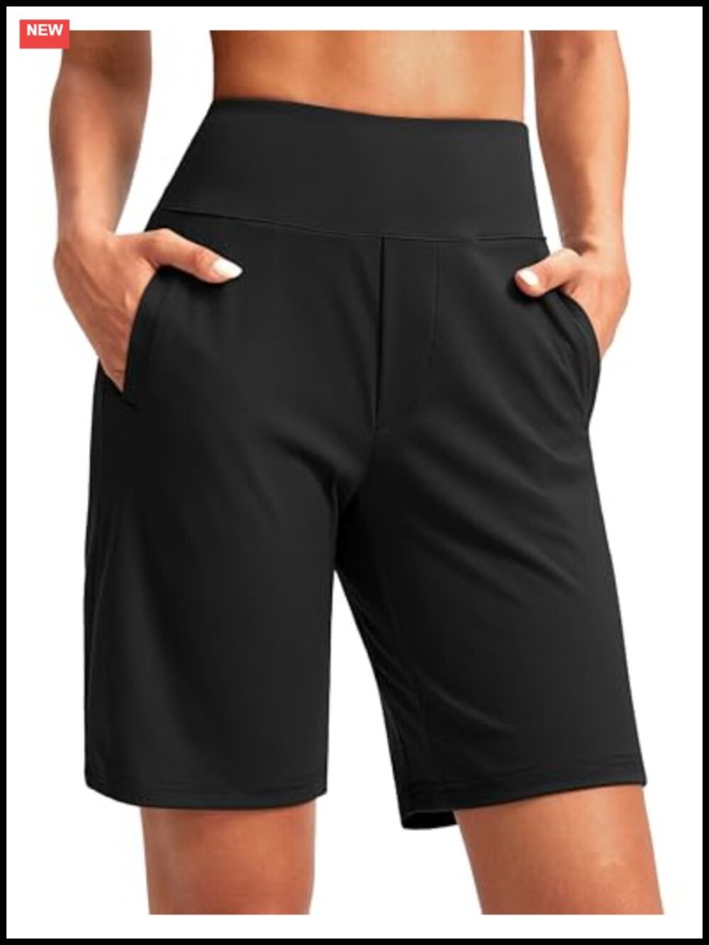 Women's 9" Bermuda Shorts High Waisted 4 Pockets Stretch Athletic